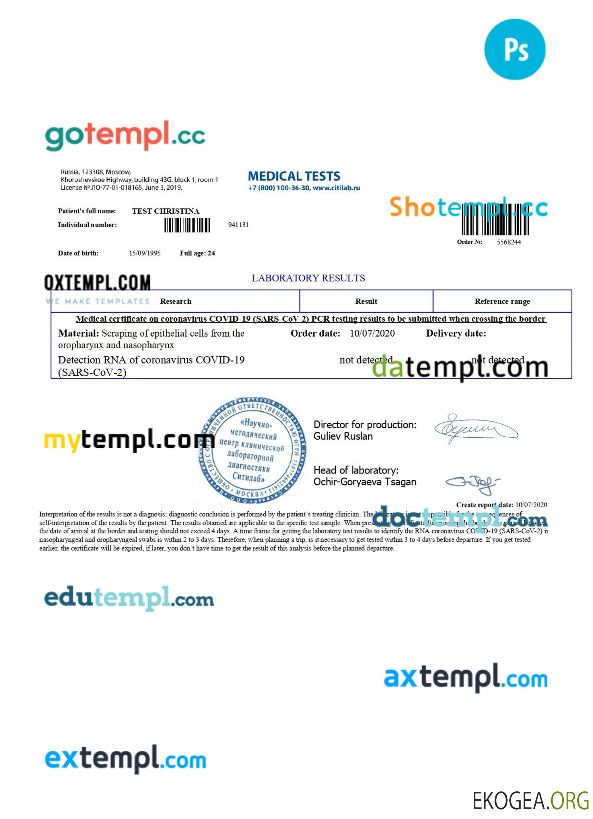 Certificat médical russe sur le Covid 19